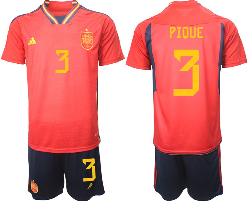 Men 2022 World Cup National Team Spain home red #3 Soccer Jerseys->spain jersey->Soccer Country Jersey